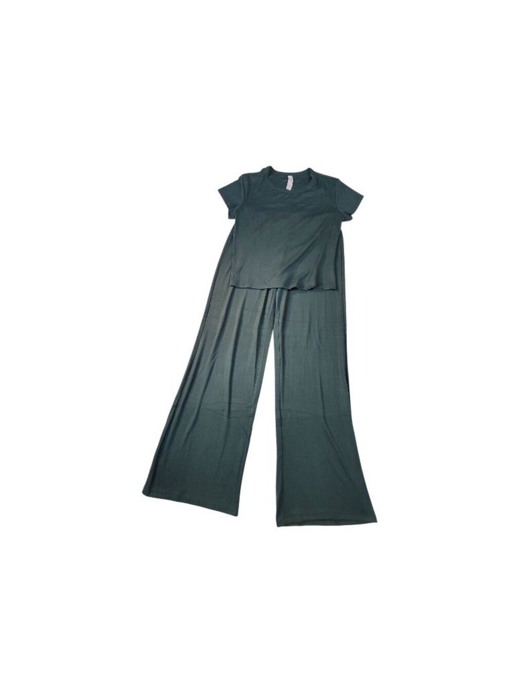 Auden Womens Green Pajama Set - Short Sleeve Top & Wide-Leg Pants Small